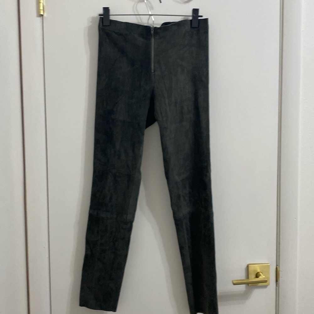 Alice + Olivia suede leather lamb skin leggings charcoal